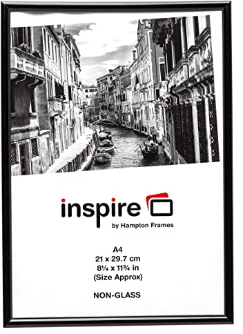 Hampton Frames | A4 Photo Frame, Black, 21x30cm, Plastic, Perspex Front | Quick Load, Wall or Desk Display | Holds Certificates, Posters, Pictures