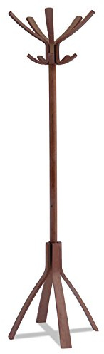 Alba - Floor Coat Rack Stand - 5 Double Pegs - Clothes - Umbrella and Accessory Holder - Stable Weighted Base - Easy Assembly - Wood - Espresso Brown - PMCAFE