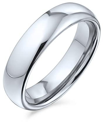 Bling Jewelry Fede nuziale semplice a cupola per coppie in titanio, anello lucido per uomo e donna, vestibilità comoda, tono argento 5MM
