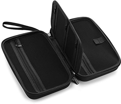 Caseling Hard EVA Electronics Travel Organizer – Shockproof Protective Carrying Case for Chargers, Power Banks & Cables – Compact 9.5” x 5.7” Travel Storage with Wrist Strap, Black