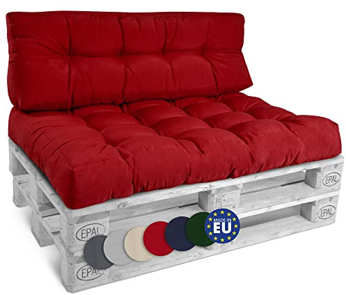 Beautissu Set de 2 Coussin Palette Style – 1x Coussin d'assise 120x80 cm & 1x Coussin Dossier canapé 120x40 cm Coussin Lounge Extérieur & Intérieur pour Salon Lounge Jardin Outdoor - Rouge