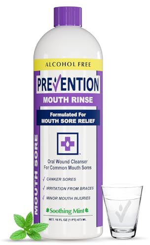Prevention Mouth Sore Mouth Rinse, Canker Sore Treatment, Oral Pain Relief Mouthwash for Ulcers and Sores, Braces, with Hydrogen Peroxide, Alcohol-Free, Fluoride Free, 16 oz, Soothing Mint, 1 Pack