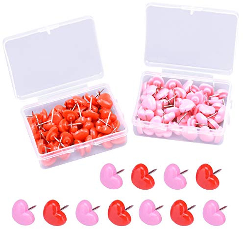 Dokpav 100 Piezas chinchetas Forma De corazón, Chinchetas de Mapa, chinchetas decorativas, Pins Aguja Fija, chinchetas para corcho mapas tablones de anuncios para hogar escuela uso oficina(Rosa, rojo)