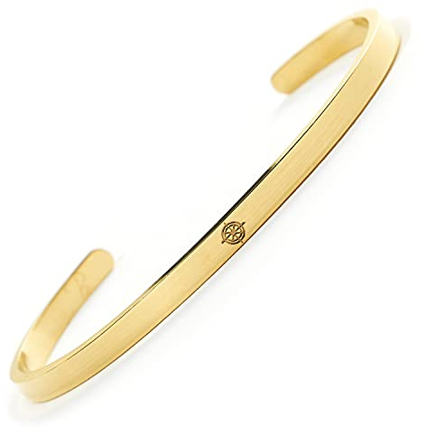 BERGERLIN Kompass Armband - Kompass Armreif aus Edelstahl in Gold