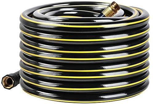 Solution4Patio Lead-in Black Garden Hose 5/8 in. x 25 ft. -Kink Free, No Leaking, Male/Female Fittings -Heavy Duty Durable Flexible Lightweight Water Pipe -Brass Aluminum Ends for Household & Yard