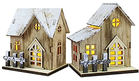 SOLUSTRE LED julhus trä lampa hus sänglampa trä jul med belysning 2 delar vinter snö miniatyr dekoration s festgåva