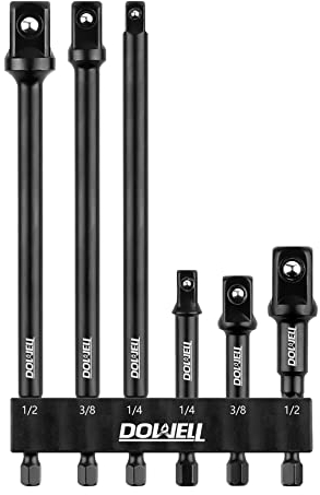 DOWELL Impact Grade Socket Adapter Set Extension Bit With Holder 1/4-Inch, 3/8-Inch, 1/2-Inch Drive Socket Set Power Drill Bit Extension To High Speed Impact Wrench (6, 3&6-Inch)