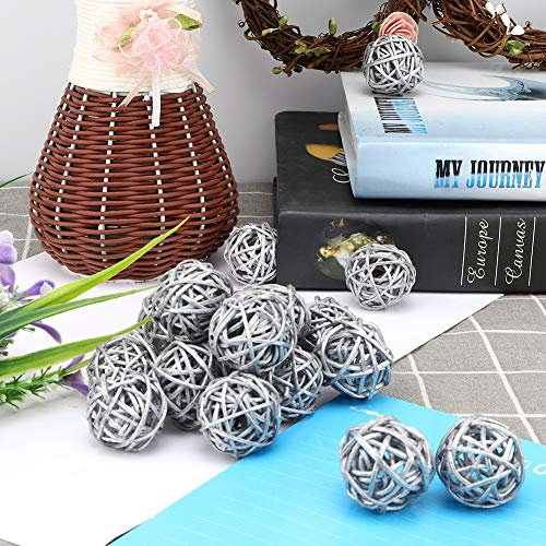 Paquete de 20 Bolas de Ratán de Mimbre, Orbes Decorativos, Esferas Naturales, Rellenos de Jarrones para Manualidades, Fiestas, Bodas, Decoración de Mesa, Baby Shower, Accesorios de(Plata)