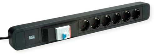 BACHMANN - Primo 2-6fach Steckdosenleiste mit FI-Personenschutz aus Aluminium. Steckdosenleiste 6-Fach in schwarz. Kabellänge 2m.