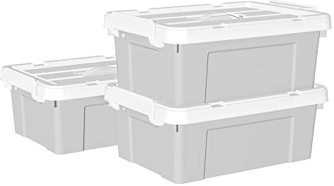 Cetomo 15L*3 Caja de Almacenamiento con Asa, Caja de Plástico con Tapa y Cierre Seguro, Contenedor de Almacenamiento, Duradera, Apilable, Resistentes, Gris, Paquete de 3 de 15L