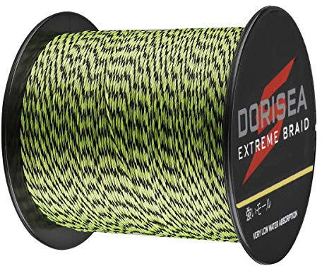 Dorisea Extreme Braid 100 % PE 1000 m geflochtene Angelschnur, 2,7–227 kg Test, Angeldraht, Angelschnur, abriebfest, unglaubliche Superline (fluoreszierendes Grün und Schwarz, 0,10 mm)