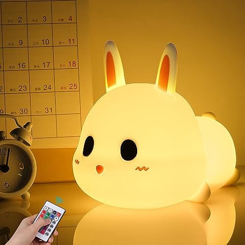 Tremdwoto Hase Nachtlicht Kinder mit Fernbedienung, 7 Farbwechsel LED Tragbare Touch Baby Lampe, USB aufladbar Silikon Nachtlicht für Kinder Kindergarten Kleinkind Mädchen Geburtstags Geschenk Dekor