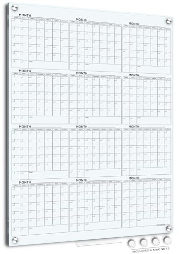 Magnetic 34x46 Glass Whiteboard Yearly Calendar Planner White Board Dry Erase Board for Wall Monthly Glass Calendar Whiteboard Home Office Large Wall Planner