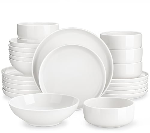 MALACASA Vajillas Completas Modernas Porcelana, 24 Piezas para 6 Personas con 6 Platos Llanos, 6 Platos de Postre, 6 Cuencos y 6 Platos Hondos, Serie LUNA