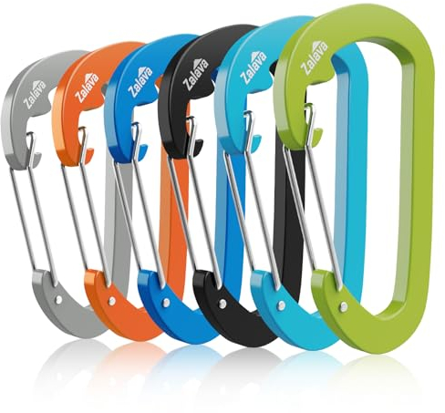 Zalava Wiregate Karabiner Schnellverschluss, mit 10kN Schwerlast, aus Flugzeug Alu, D Form Clip Set für Camping, Wandern, Angeln, 6 pcs Bunt