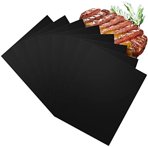 Relota 8 pcs BBQ Grillmatte, Grillmatten Grill Matte Teflon Antihaft für Gasgrill, 40x33CM Grillmatten Schwarz für Gasgrill Teflon Grillmatte für Holzkohlegrill, Grill, Backofen