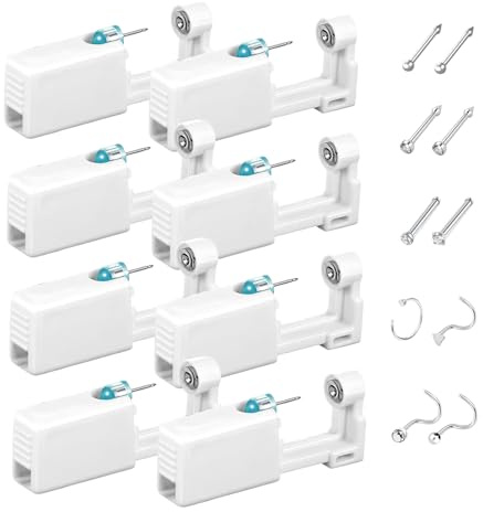 XIAQICA Pistola Piercing 8pz Kit Piercing Naso Pistola Piercing Naso Portatile Sicuro con 6 Perno del Naso e Compresse di Pulizia per Piercings al Nasos per Ragazze, Donne e Uomini