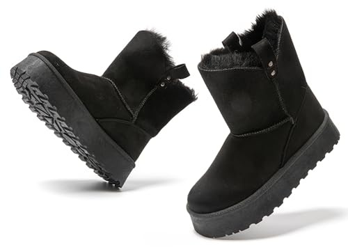 JOMIX Bottes de Neige Femme Hiver Bottines Fourrées Classiques Confortables Chaudes Douces MD9765 (Noir, 39)