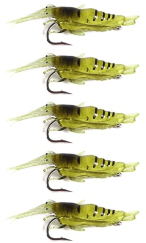 FOLANDO 5PCS Soft Plastic Shrimp Lure, PVC Fishing Bait with J Hook, Artificial Fishing Lure Shrimp Prawn Bait for Freshwater Saltwater 4cm/1.5g