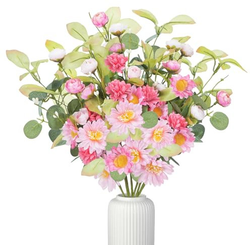 Zythrem 6 Pièces Bouquet de Chrysanthèmes Artificiels Champagne Fleurs Bouquet Artificielles Fleurs Artificielles en Soie pour Maison Garden Party Office Décoration Bouquets Mariage (Rose)