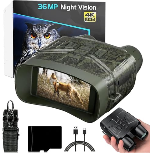 Evontura Night Vision-kikare, Evontira Ultraclear nattvisionskikare – 3 tum 4 K HD-skärm, Evontura-kikare, Evontura nattglasögon för vuxna, 5 000 mAh batteri (grön)