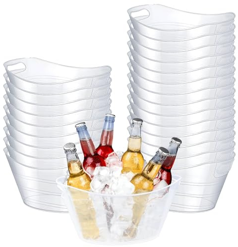 24 cubos de almacenamiento ovalados de 4,5 L con asas, cubos de hielo de plástico para vino, cerveza, champán, botellas de bebidas, enfriador de bebidas, para fiestas, cesta de almacenamiento