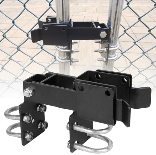 BiJun Chain Link Double Gate Latch for 1-3/8 Inch Gate Frames - Strong Arm Design with Padlock Holes,Chain Link Fence Latch for Ranch Fences & Yard Gates (Black)