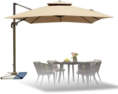 CZQGLYM Ombrellone da Giardino Decentrato 4x3m /3x3m/ 2.5 x2.5m,Rotazione a 360°,Protezione UPF 50+ Ombrellone da Spiaggia,Piscina Giardino Terrazzo Bar Ristorante (Khaki,3mx3m(9.8ft x 9.8ft))
