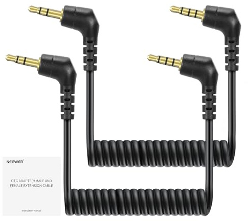 NEEWER 2 Pack Aux Cable Set, 3.5mm TRS Male to TRRS Male Coiled Cable Compatible with DJI Mic Rode Wireless GO II Hollyland Lark NEEWER CM28 CM31 Microphone iPhone iPad Android Tablet Smartphone, LM18