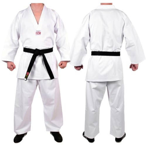 MAR | White Karate Gi, Karate Trousers, Martial Arts Uniform | Men & Women; Kids & Adult Sizes | V-Neck Student Uniform, 8oz Fabric Suit, Kids Karate Suit (2/150)