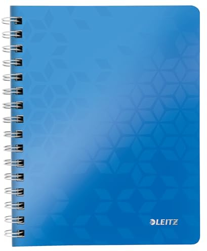 Leitz WOW Collegeblock A5 kariert, 160 Seiten, 80 Blatt FSC-zertifiziertes Papier 80 g/m², Doppelspiralbindung, PP-Einband, Notizbuch mit Sichthülle und Lineal, Für Büro oder Schule, Blau, 46410036