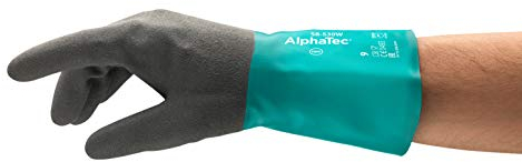 Ansell AlphaTec 58-530W Chemikalien-Arbeitshandschuhe, Einzigartige Kombination aus Chemikalienfestigkeit, Griffsicherheit und Komfortablem Innenfutter, Grün, Größe L (6 Paar)