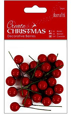 Create Christmas Decorative Berries 24 Pack, Red, Craft, Embellishment, Handmade Cards, Crafting Accessories, Mini Decorations, Festive Craft Making Supplies