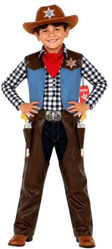 Morph Cowboy Kostym Barn - Komplett Western Cowboydräkt med Väst, Chaps, Hatt & Pistoler - Barnkostym
