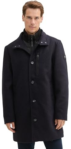 TOM TAILOR Herren 1042475 Wollmantel mit Brusttasche, 36085-dark Blue small Herringbone, XL