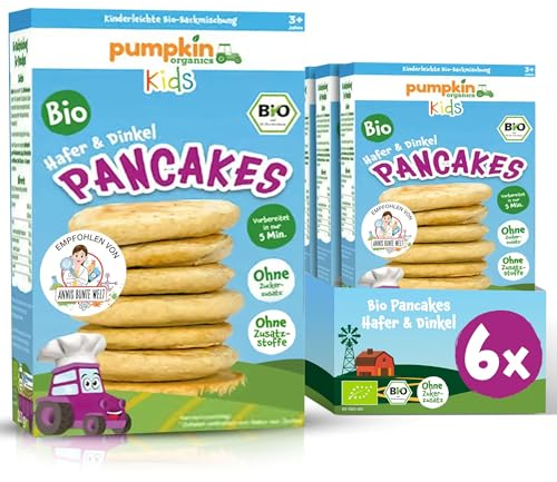 Bio Pancakes Hafer & Dinkel (6er Pack) - Backmischung für Kinder (3+ Jahre) und Erwachsene zur schnellen Zubereitung - Backset ohne Zuckerzusatz¹ und ohne Zusatzstoffe für Pancakes, Waffeln und Blinis