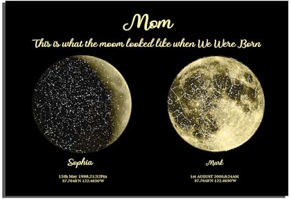 Poster personalizzato della mappa stellare con stampa delle fasi lunari, Fasi lunari personalizzate Poster Fasi lunari Stampe d'arte murale Regali personalizzati per la festa della mamma
