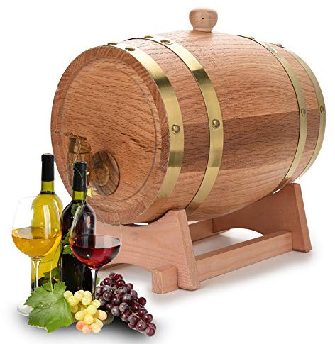 Dispenser per Botti di Whisky in Legno di Quercia Vintage da 3 Litri per Vino, Bourbon, Tequila con Supporto Abbinato per Esposizione di Botti di Vino in Legno
