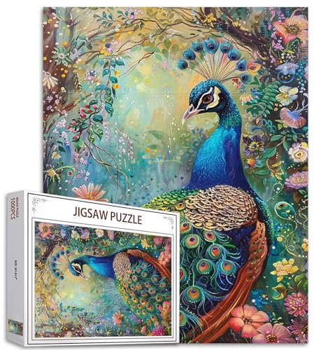 Tucocoo Peacock Jigsaw Puzzle, 1000 Pieces Jigsaw Puzzle for Adults, Beautiful Abstract Flowers with Feathers, Art Jigsaw Puzzle for Challenging Colorful Family Activity Games DIY for Decoration