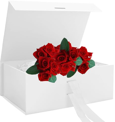 Magnetic Gift Box, Luxury Folding Present Box, Sturdy Foldable Cardboard with Ribbon, Magnetic Closure, with Ribbon for Wedding, Birthday, Anniversary, Festival, Gift Packaging, White