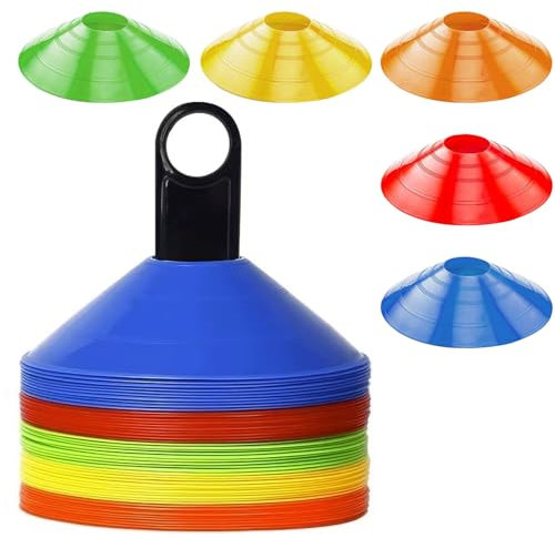 HBWHNIU 20 Pièces Plots de Marquage pour Football Cône, Plots Entraînement Cônes de Marquage, avec Support Noir, 5 Couleurs Plots Sport pour Délimitation Entraînement Football (20)