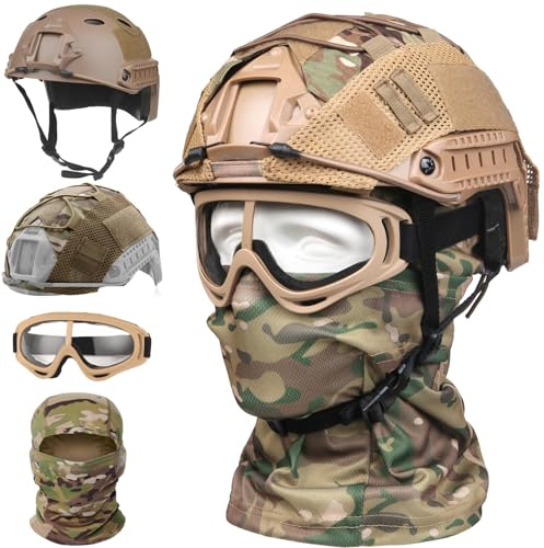 SANYETS Airsoft Helmet,Tactical Fast Helmet with Helmet Cover,Airsoft Balaclava Mask and Paintball Googles for Military Costume,Men's Tactical Airsoft Gear