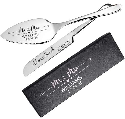 Mandore Designs Personalised Engraved Wedding Big Cake Server and Slicer Set for Bride & Groom – Customised Names, for Newlyweds, Weddings, Anniversaries, and Special Occasions