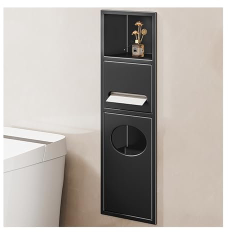 Shower Niches Stainless Steel Embedded Wet Room Alcove Shampoo Toiletry Toilet Paper Waterproof Storage Shower Organiser Home Bedroom Kitchen Bathroom Shelves Black-24.81x7.88x5.35in