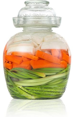 Xoeryoy Contenedor de pepinillos 2.5 l Frasco de fermentación de Grado alimenticio contenedores de Kimchi Tradicionales con tazón