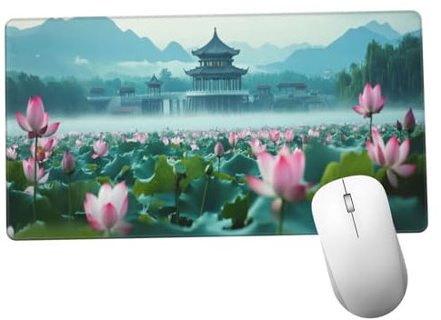 Flor De Loto Alfombrilla Ratón 1400x600x3mm Alfombrilla Raton XXL con Base de Goma Antideslizante,Lavable,Accesorios Gaming Paisaje,Ordenador Gamer Regalos,Mouse Pad Gaming Mejora La Velocida Y1152