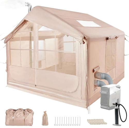 tienda de campaña inflable con bomba, inflable para camping, 4 temporadas, resistente al agua y al viento, Oxford con ventanas y puertas de malla para 2-4 personas,