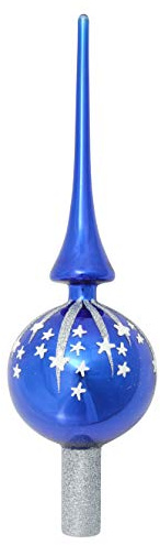 Kräfta glas Lauscha – juldekoration/julgranspynt av glas – julgransspets – färg: blå glänsande – storlek: ca 28 cm