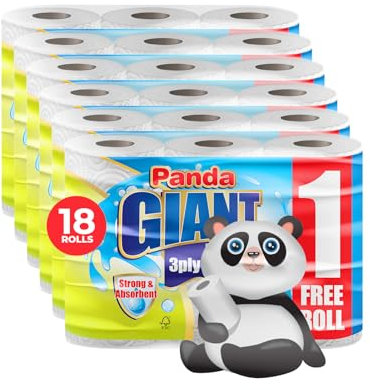 Panda Giant Kitchen Roll - 18 Kitchen Towels, Super Absorbent Sheets, 3Ply Paper Rolls Bulk Buy, Superior Performance for Your Cleaning Needs - Paper Hand Towels (White, 18) (White, 18)