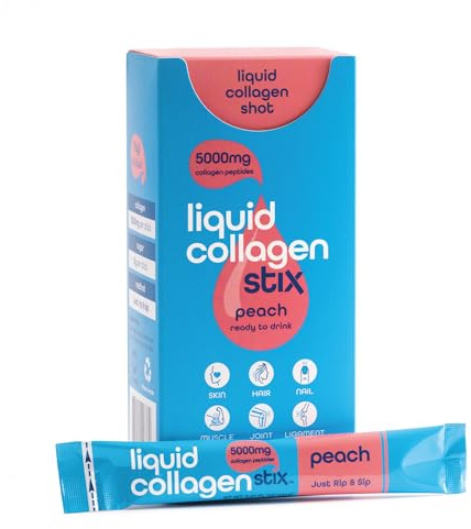 Liquid Collagen Stix - Hydrolyzed Liquid Collagen Peptides for Women & Men - Grass-Fed Bovine Protein Supplement for Hair Growth, Skin and Nails (Pack of 14, Peach)